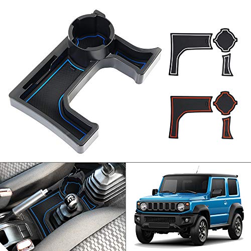 Huadi Jimny - Soporte para tazas, consola central, bandeja de almacenamiento secundaria con alfombrillas de goma Tres colores para Suzuki Jimny JB64W JB74W, soporte para bebidas de coche (modelo MT)