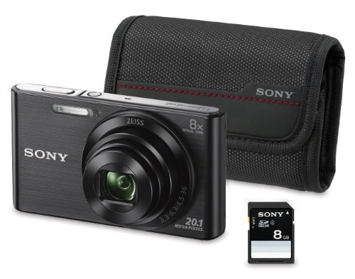 Sony DSC-W830 - Cámara compacta de 20.1 Mp (pantalla de 2.7", zoom óptico 8x, estabilizador óptico), negro - Kit cámara + Funda + SD 8 GB
