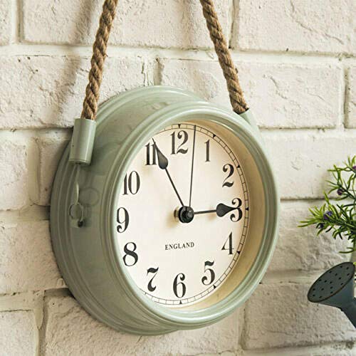 FortuneVin Reloj de Pared Modernos Elegante RelojReloj de Pared Minimalista Moderno nórdico Sala de Estar Cuerda de Metal Relojes de Cuarzo Colgantes 8 Pulgadas Verde Claro