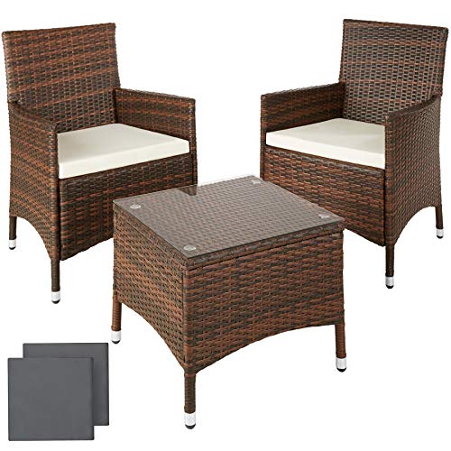 TecTake Conjunto muebles de Jardín en Aluminio y Poly Ratan Sintetico negro 2 plazas, 2 sillones, 1 mesa baja + 2 Set de fundas intercambiables, tornillos de acero inoxidable