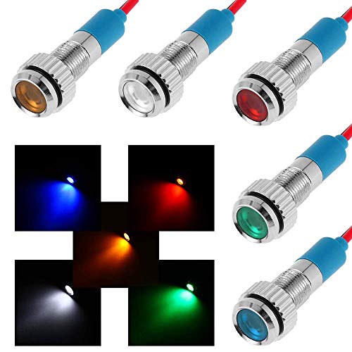 Bkinsety 5pcs 6mm 1/4"LED Indicador de Metal 12V Lámpara de Señal a Prueba de Agua