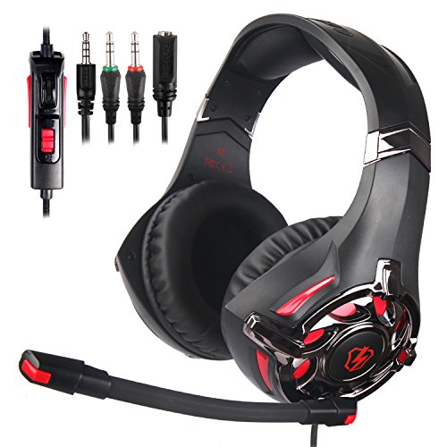 Auriculares Gaming para PS4 PC, SUPSOO G820 Cascos Ruido Reducción de Diademas Cerrados Profesional con Micrófono Limpio Sonido 3.5mm Compatible Xbox One Tablet Laptop Mac Smartphones