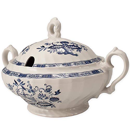 FranquiHOgar Sopera de Porcelana con Tapa, Bowl para sopas Clásica con Dibujos Azul | Churchill
