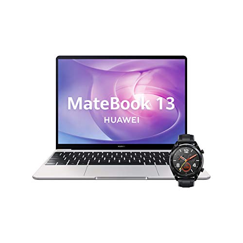 Huawei Matebook 13 - Ordenador Portátil Ultrafino 13" 2K (Intel Core i5-10210U, 8GB RAM, 512GB SSD, Windows 10 Home), Mystic Silver + Watch GT Sport Black, Teclado QWERTY Español