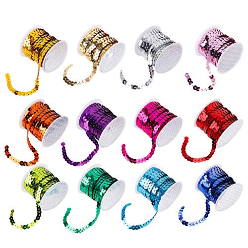 Lentejuelas de Cinta 5m Coloreado Rollos de Lentejuelas para Costura Artesanía Tejido Accesorio Vestidos Decoraciones de Collares Brazaletes Ropa Hazlo tú Mismo 12 Rollos