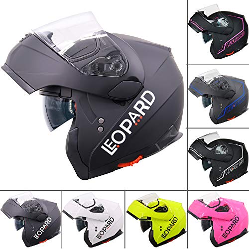 Leopard LEO-838 Doble Visera Casco Moto Modular ECE 22-05 Homologado #01 Negro Mate L (59-60cm) para Motocicleta Bicicleta Scooter Cascos de Moto Modulares Mujer y Hombre