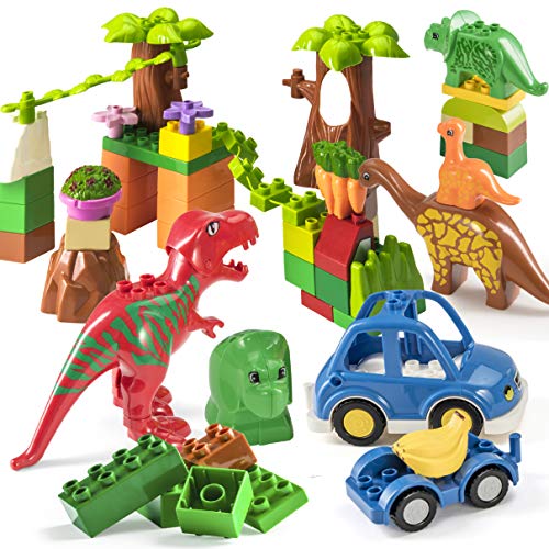 Conjunto de bloques de construcción de paraíso de dinosaurios de 48 piezas Set de bloques de ladrillos de dinosarios para aprendizaje compatible con todas las grandes marcas de juguetes de dinosaurios