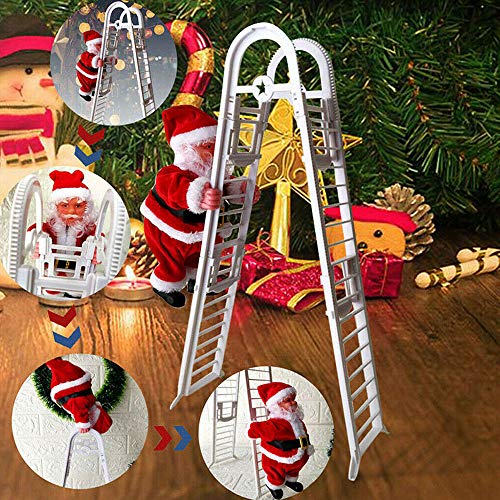 WELLXUNK Papá Noel en la Escalera,Escalera de Escalada eléctrica para Papá Noel,Campanas Musicales eléctricas Escalera de Escalada Juguete de Papá Noel árbol de Navidad Ornamento Colgante