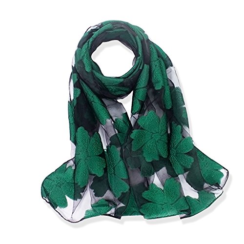 YFZYT Mujeres Bufanda/Echarpe/Pañuelo/Foulard, Larga Suave Chal de Gasa Fina Envoltura, Entretiempo Primavera Verano Otoño Chales Elegantes para Fiesta, Playa, Uso Diario - Flor Verde