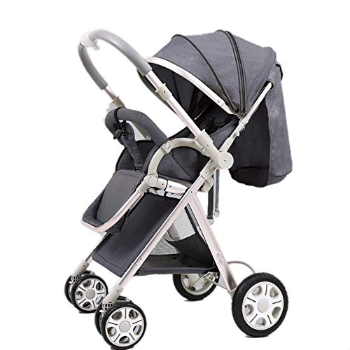 Yhz@ High Landscape Baby Stroller Handle Reversible Infants Buggy se Puede sentar y tumbarse DownUltralight Portable Foldable Child Cart Sillas de Paseo (Color : Gray)