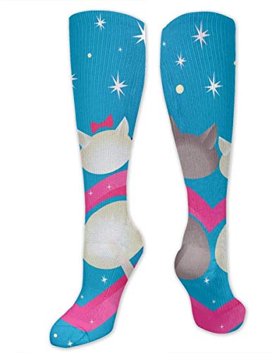 akingstore Calcetines hasta la rodilla Macho gato y gatito Medias de compresión hasta la rodilla Calcetines atléticos Calcetines de regalo personalizados para hombres Mujeres Adolescentes Niñas