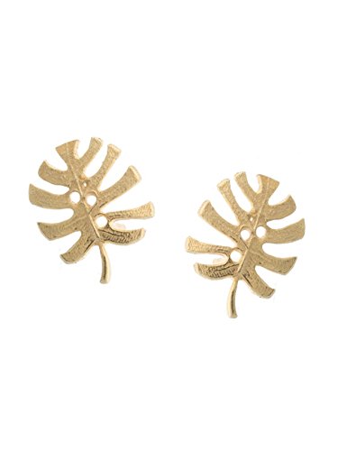 Dime que me quieres jewelry - Pendientes de latón con 3 micras de baño de oro de 18kl. Son dos hojas de la planta Costilla de Adán, miden aproximadamente 1.4 cm.