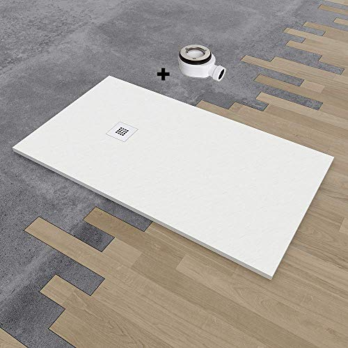 PLATODE Ducha Resina con Carga Mineral Efecto Pizarra (70X100, Blanco Ral.9003)