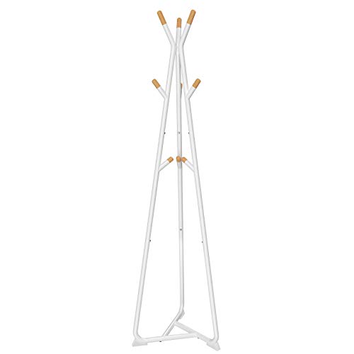 SONGMICS Perchero, en Forma de Árbol, Perchero Independiente de Sala de Estar, con 9 Ganchos de Madera de Haya, para Ropa, Sombrero, Bolsa, Blanco, Grano Natural RCR15WY