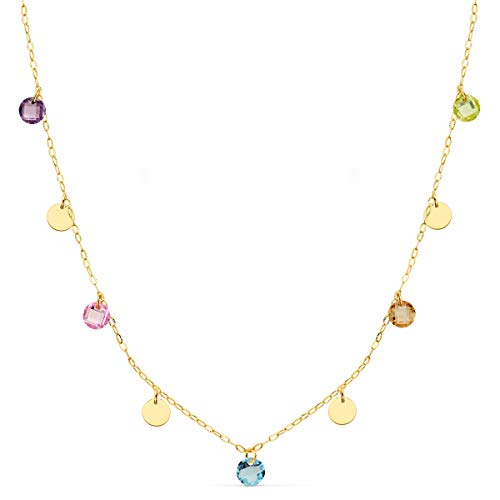 Alda Joyeros Collar Chapitas Colores para Mujer Oro Amarillo 18 Kilates (750) Colgantes Monedas 40cm