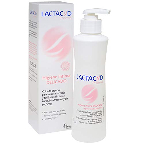 Lactacyd Pharma Delicado - Cuidado especial de uso diario para mucosa sensible y fácilmente irritable, fórmula extra suave, hipoalergénica y sin perfumes, 250 ml