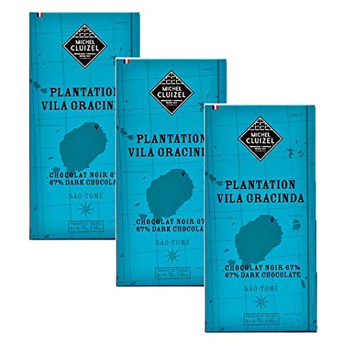 Michel Cluizel Chocolatier 67% Barra de chocolate negro República Democrática de Santo Tomé y Príncipe "Vila Gracinda" Manteca de cacao pura sin soja y aromas - 3 x 70 Gramos