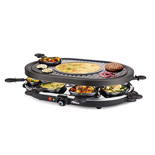 Princess 162700 Oval Grill Party – Raclette y parrilla, con parte diseñada especialmente para creps, 8 personas