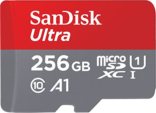 SanDisk Ultra Tarjeta de memoria microSDXC con adaptador SD, hasta 100 MB/s, rendimiento de apps A1, Clase 10, U1, 256 GB, Gris y Rojo