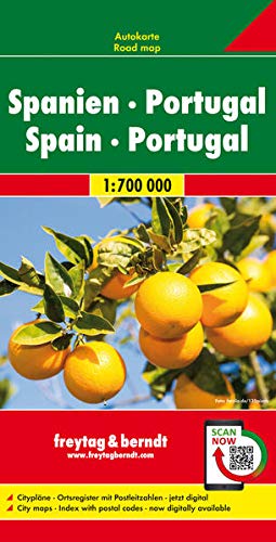 España y Portugal, mapa de carreteras. Escala 1:700.000. Freytag & Berndt.: Citypläne, Entfernungen in km, Ortsregister mit Postleitzahlen: AK 0515 (Europa)