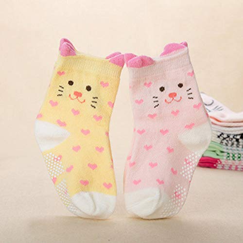 Greatangle 2 Pares de Calcetines de bebé de 8 a 36 Meses, Calcetines de Tobillo para niños y niñas, Calcetines de algodón cálidos Antideslizantes con Dibujos Animados, Gatito de Amor Aleatorio M