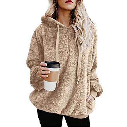 Mujer Sudadera con Capucha Suelta Tallas Grandes Jersey De Mujer Jersey Otoño Invierno Manga Larga Moda Abrigo Cálido Color Sólido Media Cremallera