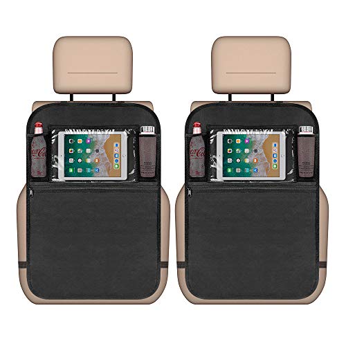 Protector trasero del Organizadores 2 piezas, Multibolsillos esteras impermeables asiento trasero asiento Protectores de coche, con iPad/tableta, pantalla táctil para auto-viaje