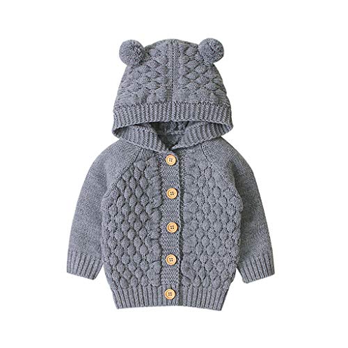 K-Youth 0-24 Meses Suéter Bebé Niño Recién Nacido Ropa Bebe Niño Invierno Abrigos con Capucha Punto Jersey Chaqueta para Bebés Cárdigan Rebeca Caliente (Gris, 0-6 Meses)