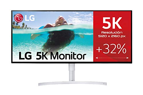 LG 34WK95U-W - Monitor Profesional UltraWide 5K WUHD de 86.4 cm (34") con Panel NanoIPS (5120 x 2160 píxeles, 21:9, 450 cd/m², DCI-P3 >98%, 1200:1, 5 ms GtG, 60 Hz, DPx1, HDMIx2, USBx3) Color Blanco