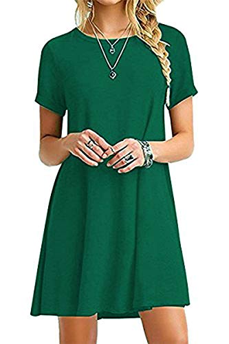 YOUCHAN Vestidos Mujer de Camiseta Suelto Casual Cuello Redondo Ocasional Sólida Mini Vestido_Ejercito Verde_S