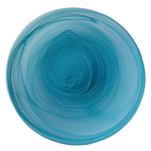 EME Bajo Plato de Cristal presentación en Color Ambar Azul Celeste Cielo con Forma de lineas en Espiral circulo. Diámetro: 33 cm. Contiene: 6 Unidades.