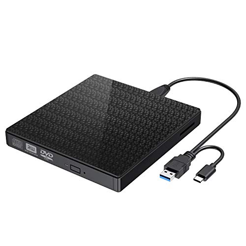 Unidad Externa de CD DVD, USB 3.0 Tipo C Puerto Dual Portátil Grabadora y grabadora portátil de CD-RW/VCD-RW Unidad de bajo Ruido para MacBook, computadora portátil, Win 7/8/10 / XP