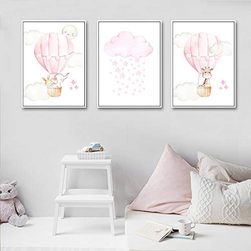 3 Cuadros Infantiles para Habitacion Niño Animales Gato Laminas Decorativas Pared Infantil Decorar Habitaciones de Bebe Regalo Impresiones de Lienzo PTANB003-M