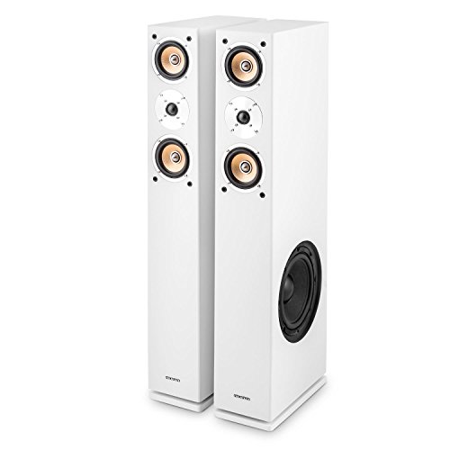 auna Linie 501 - Altavoces de Torre pasivos, Rendimiento RMS 140 W, Potencia máx. 280 W, Subwoofer, Frecuencias Medias agudas, Revestimiento de Aluminio, Carcasa de Madera, Cubierta extraíble, Blanco