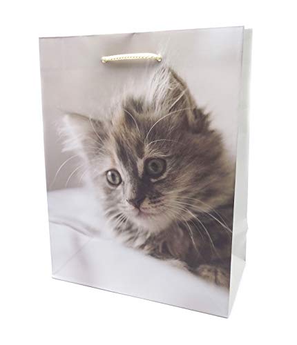 Paquete de 2 bolsas de regalo realistas con cuerda de color crema para gato, gatito y gatito, tamaño grande