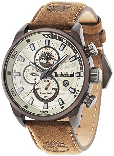 Timberland Henniker II – Reloj de hombre de cuarzo beige con esfera analógica pantalla y correa de cuero marrón 14816JLBN