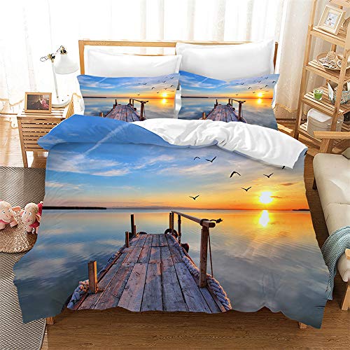 Ste-X Juego De Cama De Tres Piezas De Playa Paradisíaca, Hermosa Funda Nórdica para Paisajes, Elegante para Niños Y Jóvenes ((220x 240cm)-Cama de 150/160,Patrón 03)