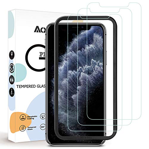 Aodoor Protector de Pantalla iPhone 11 Pro Cristal Templado, [3 Pack] [9H Dureza] [Resistente a Arañazos] Vidrio Templado Screen Protector para iPhone 11 Pro, con Marco de posicionamiento