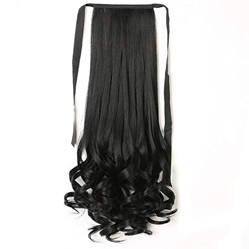 Pelucas de moda 48cm Wrap sintético Cola de caballo de cintas de extensiones de cabello ondulado largo de clip en la cola falsa del pelo del pelo del potro de la cola postizo Con Horquilla per l'uso q