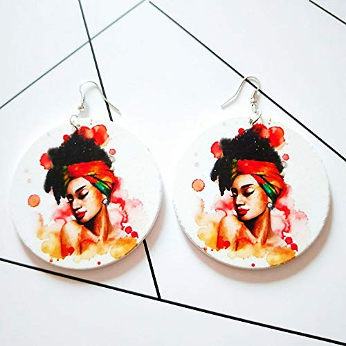 Pendientes De Mujer,6Cm De Madera Exótica África Redondo Hermosa Pintura Dama Aretes Tribales Étnicas Madera Bricolaje Moda Africana Accesorios Joyas Regalos Para Señoras Moda Joyería Oreja Perso