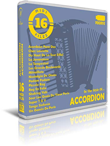 Acordeón/Accordion - Pendrive USB OTG - Contiene 16 Midi Files Al Estilo de Acordeón - para Teclados Midi, PC, Móvil, Tablet, Módulo o Reproductor Midi Que utilices - General Midi - Midis