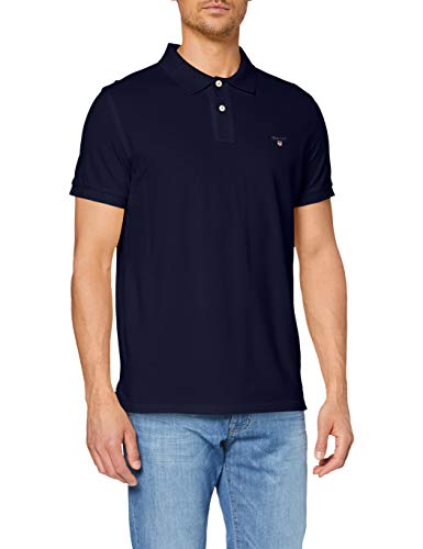 GANT Solid Pique SS Rugger, Polo para Hombre, Azul (Evening Blue), 50 (Talla del Fabricante: L)