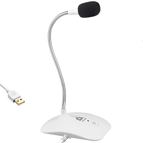 KLIM™ Talk - Micrófono USB para PC y Mac + Amplia compatibilidad y fácil de Usar + con botón de Silencio + Micrófono de grabación Profesional de Alta definición - Nueva VERSIÓN 2020 - Blanco