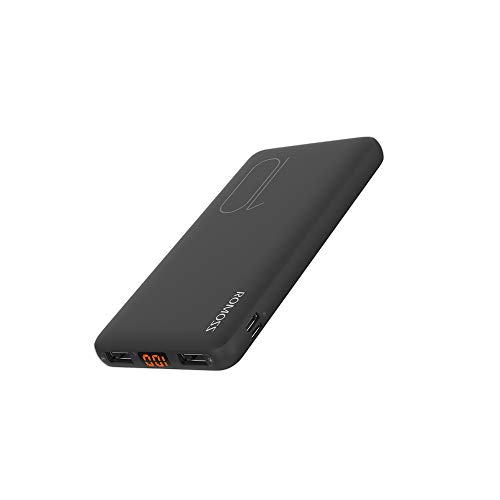 Romoss 10000mAh Power Bank Cargador Móvil Portátil con 2 Salida USB 17mm Compact Batería Externa con Pantalla LED Power Bank Cargador Compatible para Smartphones Tabletas y Más