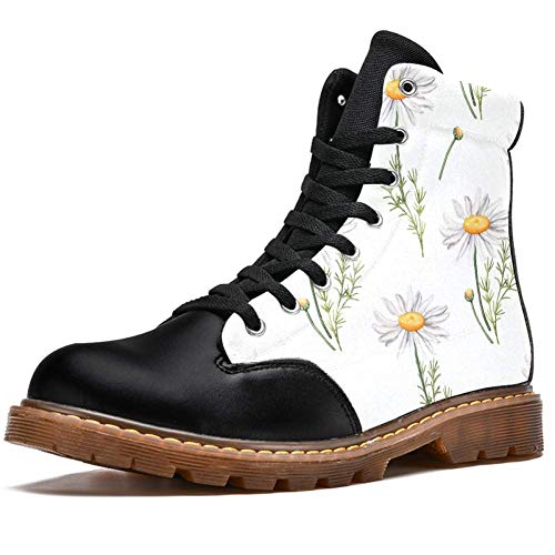 TIZORAX Daisy Camomile Flores Hojas y Brotes Estampados Top Alto Encaje Hasta Clásico Lona Botas de Invierno Zapatos de Escuela para Hombres Adolescentes Niños, color Multicolor, talla 42.5 EU