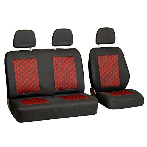 Zakschneider Fundas De Asiento para Nissan INTERSTAR - Conjunto De Fundas 1+2 - Color Premium Negro con Efecto 3D Rojo