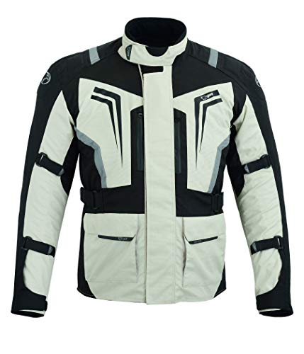 JET Chaqueta Moto Hombre Tasche Magnetiche Textil Ventilación Protectores Reflexivo Verano Invierno STORMER (L, Negro Plata)