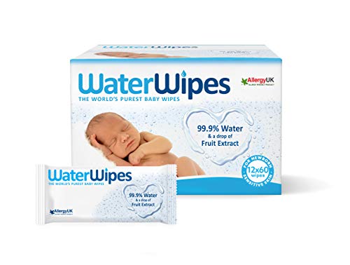 WaterWipes Toallitas para Pieles Sensible de Bebé, 99.9% agua purificada, 60 Unidad (Paquete de 12)