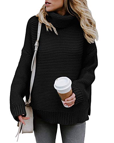 ShallGood Sudaderas Mujer Otoño Invierno Elegante Pullover Irregular Cuello Alto Mode De Marca Anchos Casual Color Sólido Jerseys Sweater Cómodo Jerseys Lana Joven Moderno Negro ES 44