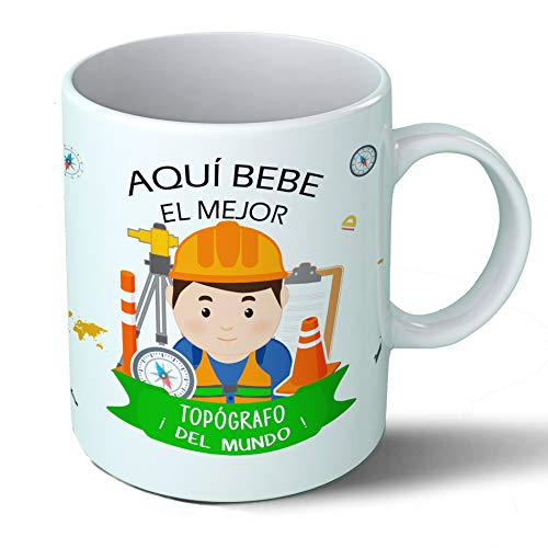 Planetacase Taza Desayuno Aquí Bebe el Mejor topógrafo del Mundo Regalo Original topografía Ceramica 330 mL